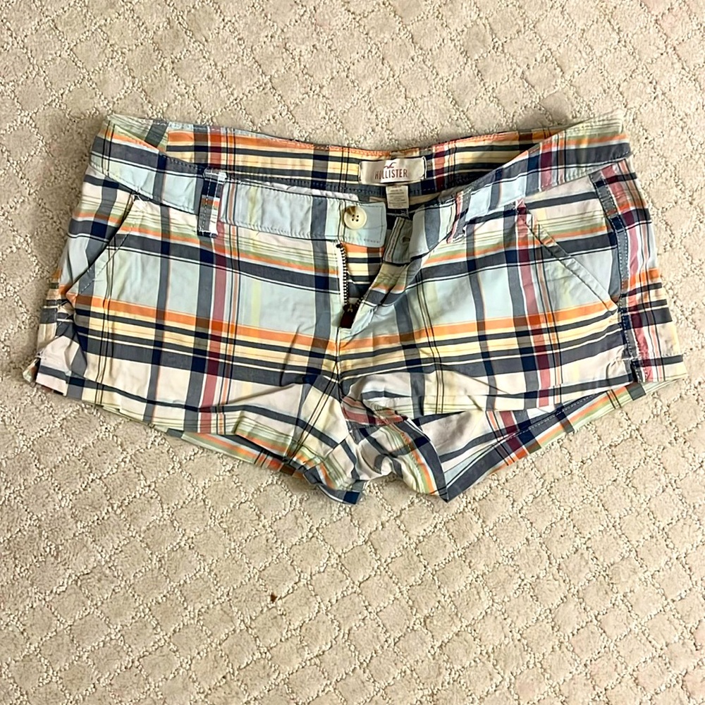 Hollister Blue Plaid Low Rise Shorts